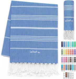 LeStoff Premium Hamamtuch - Vielseitig, Nachhaltig, Saugstark & Schnelltrocknend - 100% Bio-Baumwolle - Strand, Bade, Dusch, Yoga, Spa & Reise-Tuch (95 x 180 cm, Sky Blue)