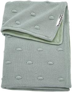 Meyco Babydecke stone green, gestrickt mit Velvet und Knoten 100x150 cm
