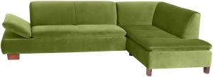 Terrence Ecksofa Samtvelours Olive Buche Nussbaumfarben