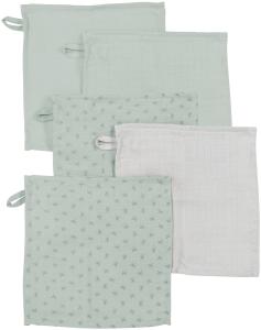roba 5er Set Waschlappen 'Lil Planet' - 25 x 25 cm - Bio-Baumwolle - GOTS - Frosty Green