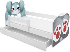 ACMA Tiere VII Kinderbett Jugendbett Matratze Rausfallschutz Lattenrost 140x70 160x80 180x80 (01 Hase, 180x80 cm + Bettkasten)