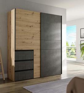 Schwebetürenschrank >Zorana< in Artisan Eiche - 200.1x200.5x61.2cm (BxHxT)