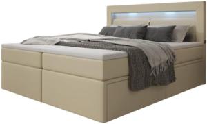 Boxspringbett Rinori mit LED, USB und Stauraum 200x200 Beige H4 (100kg+)