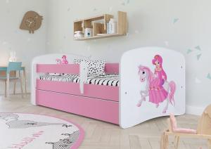 Kocot Kids 'Prinzessin auf dem Pony' Kinderbett 70x140 cm Rosa, mit Rausfallschutz, Matratze, Schublade und Lattenrost