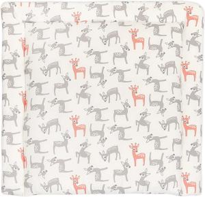 KraftKids Wickelauflage in kleine Rehkitze grau orange auf Weiß, Wickelunterlage 85x75 cm (BxT), Wickelkissen