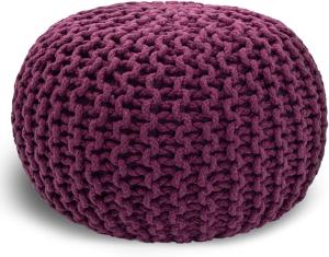 casamia Pouf Ø 55 o. 45 cm Sitzpouf Strickhocker Sitzpouf Bodenkissen nachhaltig Grobstrick Optik Größe ø 45 cm, Farbe violett