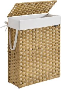 Songmics Wäschekorb mit herausnehmbarem Wäschesack, synthetisches Rattan Pastellgelb, 55L