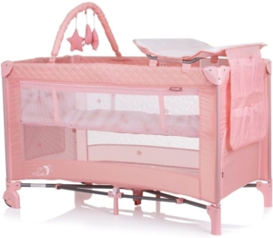 Chipolino Reisebett Luna 2 Ebenen Wickelauflage klappbar Spielbogen Faltmatratze rosa