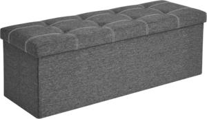 Sitzbank mit Stauraum, Sitztruhe, Sitzhocker, faltbar, 110 x 38 x 38 cm, Bezug aus Leinenimitat, für Schlafzimmer, Flur, Wohnzimmer, dunkelgrau LSF077G04