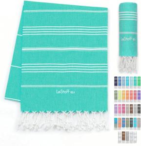 LeStoff das traditionelle Hamamtuch Strandtuch Badetuch Saunatuch Duschtuch Spa Sport Yoga Reisen 100% Bio-Baumwolle. Nachhaltig, natürlich, weich und vorgewaschen. (95 x 180 cm, Turquoise)