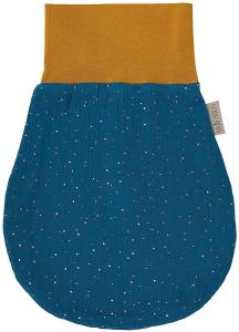 KraftKids Strampelsack Musselin goldene Punkte auf Petrol für den Frühling/Sommer aus Musselin Baumwolle in zwei Größen erhältlich