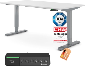 Desktopia Pro X - Elektrisch höhenverstellbarer Schreibtisch / Ergonomischer Tisch mit Memory-Funktion, Weiß, Gestell Grau, 160x80 cm