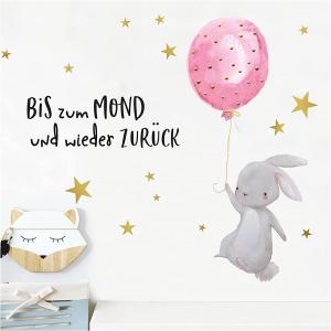 Little Deco Kinder Wandtattoo Hase & Zitat Bis zum Mond 90 x 63 cm