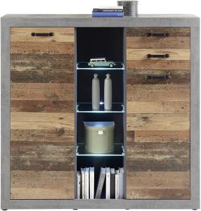 Highboard 'INDIANA', grau old wood vintage inkl. LED