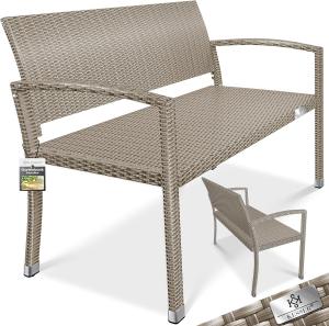 KESSER® Gartenbank Polyrattan 2-Sitzer Wetterfest | Rattan-Sitzbank UV-Beständig & bis 320kg belastbar | Balkon-Bank 125x62x90cm | Garten-Möbel mit ergonomischen Armlehnen | Für 2 Personen Creme