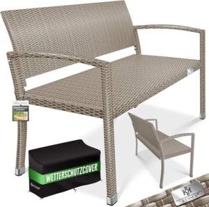 KESSER® Gartenbank Polyrattan 2-Sitzer Wetterfest | Rattan-Sitzbank UV-Beständig & bis 320kg belastbar | Balkon-Bank 125x62x90cm | Garten-Möbel mit ergonomischen Armlehnen | Für 2 Personen Creme