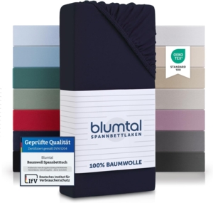 Blumtal® Basics Jersey Spannbettlaken 200x200 cm -Oeko-TEX Zertifiziert, 100% Baumwolle Bettlaken, bis 7cm Topperhöhe, Dark Ocean Blue - Blau