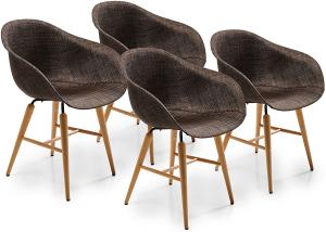 Kare Design Forum Wood Brown 4er Set, moderner Esszimmerstuhl im Retro-Design mit Armlehne, Braun (H/B/T) 79x60,5x53cm