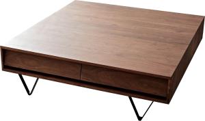 Couchtisch Eloi 115x115 cm Akazie Braun 4 Schubladen V-Fuß Schwarz