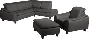 Aaron Sofa Eckgarnitur Flachgewebe Leinenoptik Anthrazit Buche Nussbaumfarben