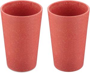 Koziol Becher 2er-Set Connect Cup L, Trinkgläser, Kunststoff-Holz-Mix, Nature Coral, 350 ml, 7022704