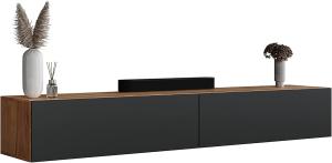 Planetmöbel TV Board 320 cm Gold Eiche/Anthrazit, TV Schrank mit 4 Klappen als Stauraum, Lowboard hängend oder stehend, Sideboard Wohnzimmer