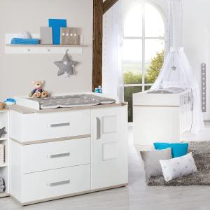 roba Kindermöbelset 'Moritz' - 2-teilig - Kinderbett 70 x 140 cm - Wickelkommode breit - Weiß / Luna Elm