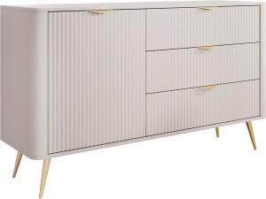 Kommode Literpo 1D3S, geriffelte Fronten, Metallfüße, Aluminiumgriffe (Farbe: Beige)