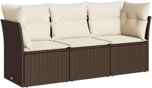 vidaXL 3-tlg. Garten-Sofagarnitur mit Kissen Braun Poly Rattan