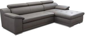 CAVADORE Schlafsofa Aniamo in Echtleder / Ecksofa mit Schlaffunktion, Bettkasten, Kopfteilverstellung und großem Longchair / 270 x 80 x 165 / Leder, Grau