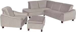Aaron Sofa Eckgarnitur Samtvelours Hellgrau Buche Nussbaumfarben