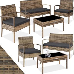 tectake Sitzgruppe Rattan Sitzgruppe, (Set, 4-tlg), für 4 Personen