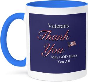 3dRose Thank You, Veteranen, May God Bless You, Text, mit USA-Flagge in Rot, Weiß, Blau, Keramik, Mehrfarbig, 10,16 x 7,62 x 9,52 cm