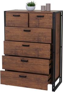 Highboard HWC-A27, 6 Schubladen, 115 x 80 x 40 cm ,3D-Struktur, Wildeiche-Optik