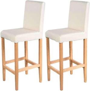 2er-Set Barhocker Vicenza, Barstuhl Tresenhocker, Holz+LEDER ~ creme, helle Beine