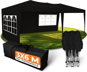 3x6 m Schwarz inkl. 3 Seitenteile