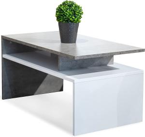 Weiß/Beton glänzender Couchtisch für das Wohnzimmer - modernistischer Look, minimalistischer Stil - Betonelement glänzender Couchtisch