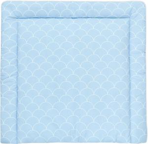 KraftKids Wickelauflage in weiße Halbkreise auf Pastelblau, Wickelunterlage 78x78 cm (BxT), Wickelkissen