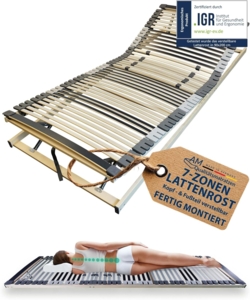 AM Qualitätsmatratzen Ergonomischer 7-Zonen Lattenrost - 70x200 cm - fertig montiert - 44 Leisten - Kopf- und Fußteil verstellbar - Holmabsenkung für Schulter und Becken - 70x200 cm