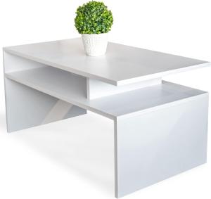 Weiß glänzender Couchtisch für das Wohnzimmer - modernistischer Look, minimalistischer Stil - Betonelement glänzender Couchtisch