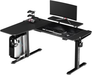 ULTRADESK Winger RGB LED | Gaming Schreibtisch Gamer Tisch L Form | L-förmiger Ecktisch Eckschreibtisch | Höhenverstellbarer Computertisch elektrisch | Schwarz | 155x111x60 cm Links