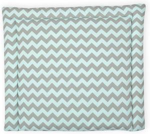 KraftKids Wickelauflage in Chevron hellgrau und mint, Wickelunterlage 78x78 cm (BxT), Wickelkissen