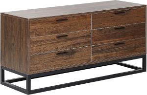 Sideboard dunkler Holzfarbton / schwarz 6 Schubladen DELTA