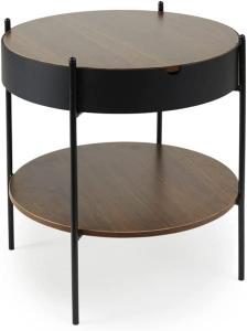 LIFA LIVING Brauner Deko Beistelltisch mit Stauraum, Moderner Nachttisch mit Ablage, Runder Couchtisch aus Metall und Holz, Ø 48x50 cm, max. 5 kg belastbar