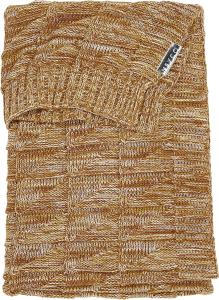 Meyco Baby Block Mixed Babydecke, gestrickte Wiegedecke (aus 100% weicher Baumwolle, vielseitig einsetzbar, einfache Pflege, atmungsaktiv, Größe: 100x150 cm), Ockergelb/Camel