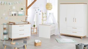roba Kinderzimmerset 'Finn' 3-teilig - Bett 70 x 140 - Kleiderschrank 3-türig - Weiß / Goldeiche