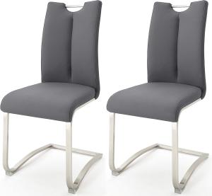 Robas Lund Esszimmerstühle 2er Set Grau, Echtleder Schwingstuhl Esszimmerstuhl max. 140 Kg Belastbar, Stuhl Artos
