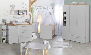 roba Kinderzimmerset 'Tobi' 3-teilig - Bett 70 x 140 - Kleiderschrank 3-türig - Lichtgrau / Goldeiche