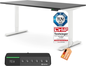 Desktopia Pro X - Elektrisch höhenverstellbarer Schreibtisch / Ergonomischer Tisch mit Memory-Funktion, Schwarz, Gestell Weiß, 160x80 cm