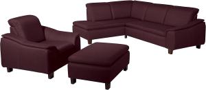 Aaron Sofa Eckgarnitur Flachgewebe Leinenoptik Burgund Buche Nussbaumfarben